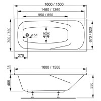 Ванна Aronia 1600x750 прямоугольная